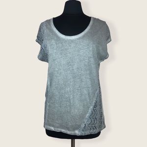 Ecote Anthropologie Grey Crotchet Scoop Neck Blouse